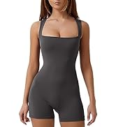 QINSEN Womens Strappy Square Neck Tank Top Tummy Control Bodycon Stretch Shorts Jumpsuit Outfits