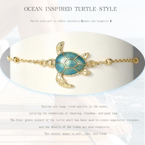 JOLAMT Blue Turtle, Palm Tree, Dolphin, Anchor, bracelets 14K Gold Plated Ocean Series Beach Theme Adjustable bracelets for Women Gift，Turtle-G by JOLAMT - Used condition - Image 2