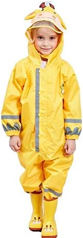 SSAWcasa Toddler Rain Suit,Waterproof Girls Boys Raincoat,Kids Rain Poncho,Unisex Baby Rain Gear Jacket Rainsuit Coverall (S, Yellow Giraffe)