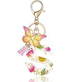 HLQHXWHZT Initial Letter Keychain Resin Keychain Pink Tassel Butterfly with Real Dried Flowers is Su