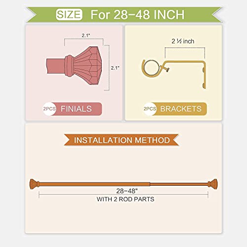 Kamanina 3/4 Inch Curtain Rods 28 To 48 Inches (2.3-4 Feet), Crystal Diamond Ends Single Drapery Rod For Windows 16 To 44 Inches, Black #TOP7