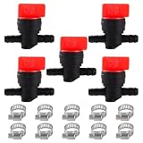 VooGenzek 5 Stücke 1/4 Inline-Ein-/Aus-Kraftstoffschalter, 6-8 mm Inline-Kraftstoffabsperrventilhahn aus Kunststoff, mit 10 Stücke Schlauchschellen, für Rasenmäher-Zubehör
