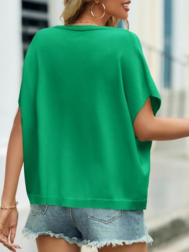 Image of Saodimallsu Womens Summer Oversized Cardigans Batwing Short Sleeve Lightweight Button V Neck Casual Knit Sweater Tops
