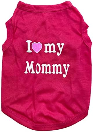 HillDog Shirts I Love My Mom/Mommy Clothes Doggy Slogan Costume Cute Heart Vest for Small Dogs Puppy T-Shirt (Medium, Pink)