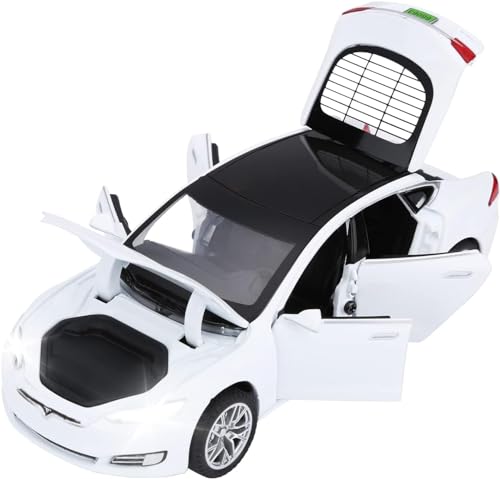 Image of Invite Enterprise Car Tesla Model 66063 1:32 Scale Alloy Diecast Model Metal Pull-Back Car With Sound Light And Opening Doors: A Kids' Toy Vehicle Gift (1:32 Tesla - White)