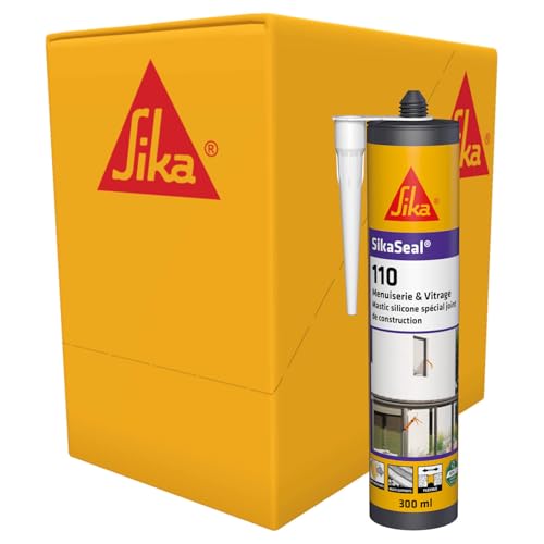 SIKA - SIKA - Mastic silicone de construction - SikaSeal-110 Menuiserie & Vitrage, Transparent - Joints de menuiserie et vitrage - Extérieur/intérieur - Carton de 12 cartouches de 300ml