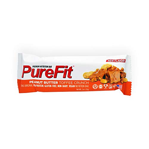 PureFit Protein Bar - All-Natural, Gluten-Free, Non-GMO, Vegan Protein Bars - Meal Replacement Bar - Peanut Butter Toffee Crunch Bar, 2oz (Pack of 15)