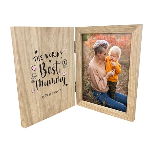 Image of Personalised "The World’s Best Mum" Book Photo Frame | Custom Pine Wood Folding Picture Frame | Mothers Day & Birthday Gift | Choice of Mum, Mummy, Mam or Mom | Holds 7x5" Photo