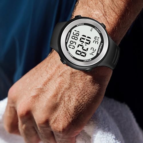 Sport Wasserdicht Schrittzähler Uhr zum Gehen Kein Aufladen Keine App Verbindung mit EL Hintergrundbeleuchtung Einfache, praktische Wahl für mobile Fitnessbegeisterte TIMEURE-2308 (Schwarz)