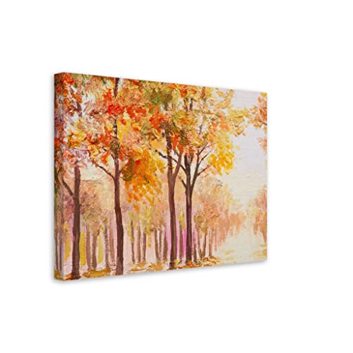 Paysage arbres d'automne art mural poétique toile encadrée douce 30x40cm