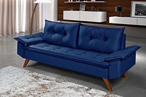 Sofá Bariloche 3 Lugares Pés Em Madeira (Azul Marinho)