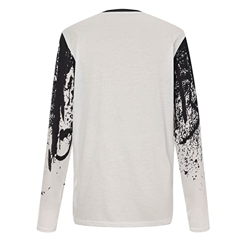 Mens Graphic Printing Hip Hop Slim-Fit Long Sleeve Crew Neck Casual T-Shirt Tops (L, White) #TOP2