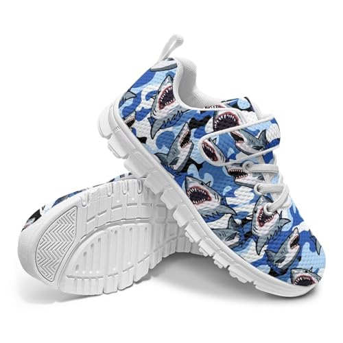 Kids Shoes, Boys Girls Sneakers Lightweight Athletic Walking/Running Tennis Shoes(Little Kid/Big Kid) Shark Camouflage Pattern（White Sole）4