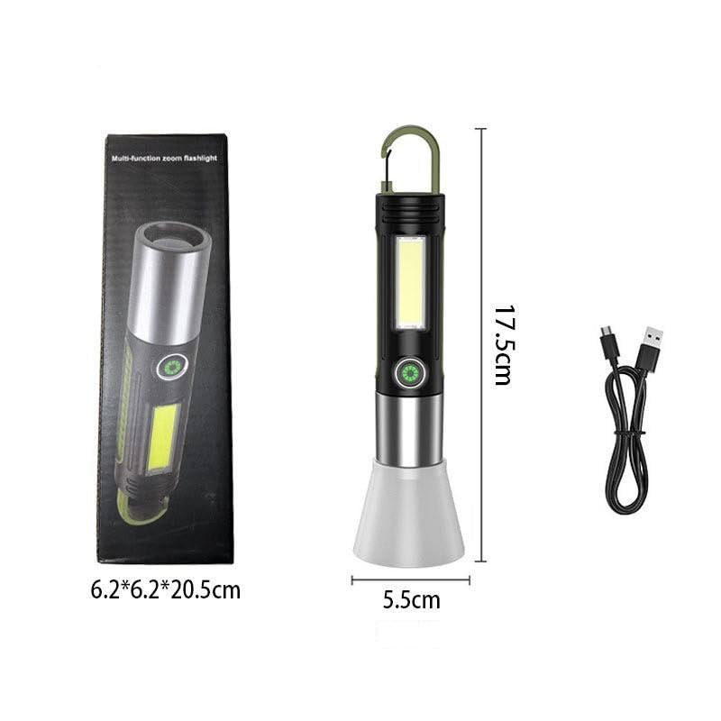 Portable LED Camping Flashlight with Carabiner Hook, Black and Green, Detachable Lantern Head, Battery Powered Emergency Light - Image 3