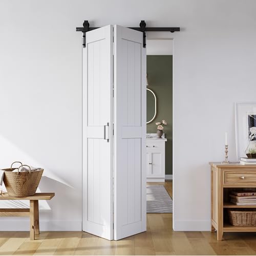 Bifold Barn Door 36" x 84", MDF Bi-Fold Sliding Closet Doors with Hardware Kit Included, Pre-Finished Easy Assembly, Water-Proof PVC Surface & Save Space, H-Frame, 40" Track for 2 Doors,White - Image 4
