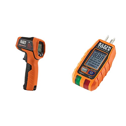 Klein Tools IR5 Dual Laser 12:1 Infrared Thermometer & RT250 GFCI Receptacle Tester with LCD Display, for Standard 3-Wire 120V Electrical Outlets