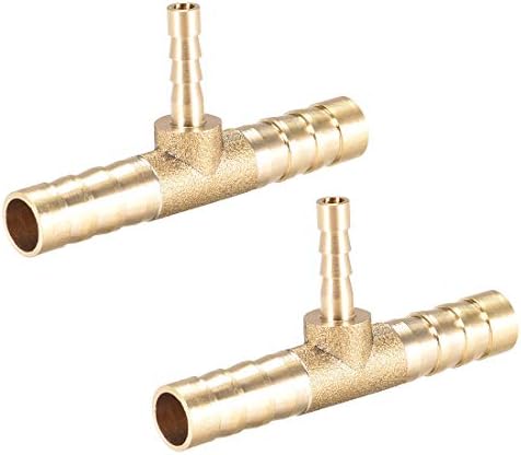 sourcing map Tee Brass Barb Fitting Reducer 3 Way, Fit Hose ID 12mm x 8mm x 12mm 2pcs