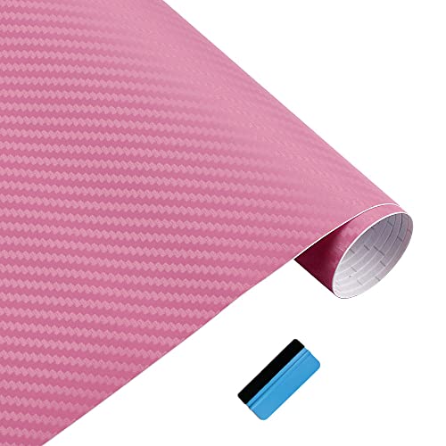 NewL 3D Pink Carbon Fiber Vinyl Wrap Roll with Air Release Bubble Free Adhesive Film Contain Installation Tools (30cm x 300cm)