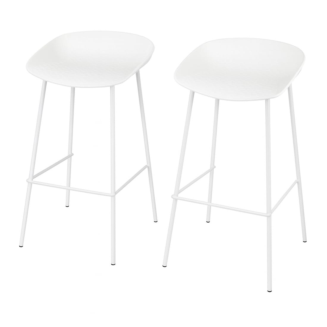 Acomoda Textil Set of 2 Nordic Stools 92 x 46 x 42 cm with Low Back, Kitchen Bar Chairs with Minimalist Design, Ergonomic Seat and Sturdy Metal Legs (White)