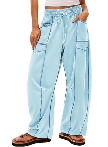 Pantalon barrel femme chic Ranphee taille haute décontracté à poches