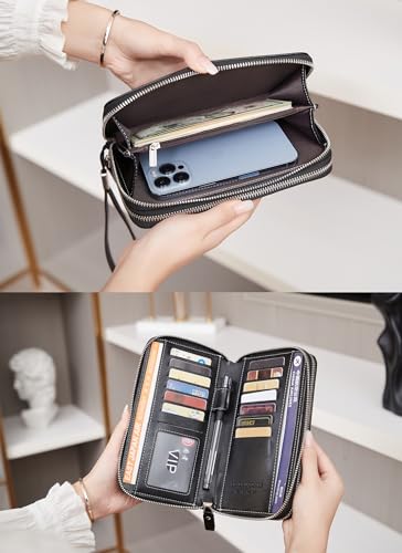 Women's Genuine Leather Crossbody Wallet with Double Zipper Phone Purse and Shoulder Strap4