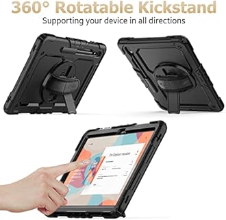 SEYMAC stock Case for Samsung Galaxy Tab S8 Plus / S7 FE 5G 12.4 with Screen Protector [360 Rotating Stand] Hand Shoulder Strap Protective Case for Galaxy Tab S8 Plus/S7 FE 12.4'' 2022/2021, Black