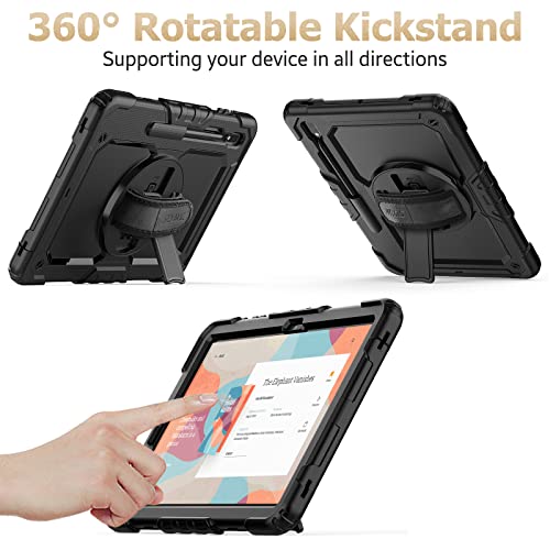 Seymac Stock Case For Samsung Galaxy Tab S8 Plus/ S7 Fe Case 12.4'' With Screen Protector Pencil Holder [360 Rotating Hand Strap] &Stand, Drop-Proof Case For Galaxy Tab S8 Plus/ S7 Fe, Black #TOP2