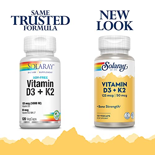 Solaray Vitamin D-3 + K-2, Calcium Absorption, Bone Strength, Cardiovascular & Immune Function Support (120 Count (Pack Of 1)) #TOP2