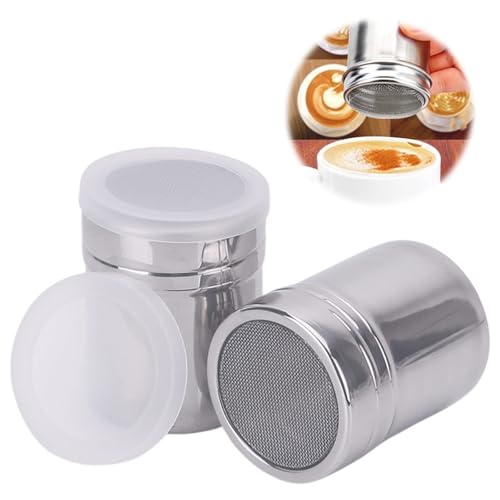 2 saleros de harina, azúcar, 7 onzas, acero inoxidable, coctelera de chocolate, azúcar glaseado, sal, cacao, harina, café, tamiz para manualidades de cocina