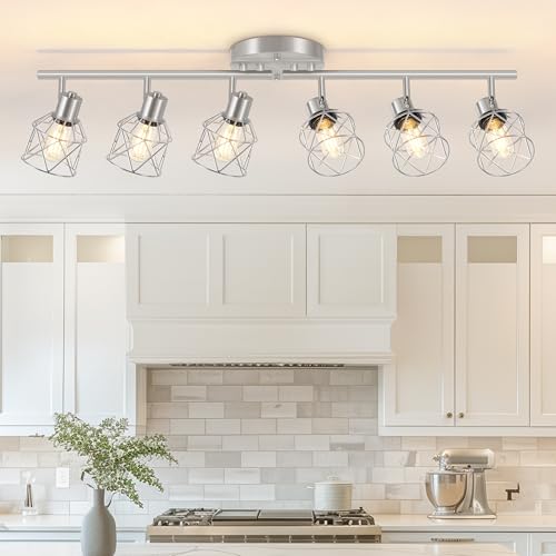 Baocuz 6-Light Brushed Nickel Multi-Directional Semi Flush Mount Ceiling Light, Kitchen Light Fixtures Ceiling Mount, Modern Metal Cage Close to Ceiling Lamp for Dining Room Hallway Entryway