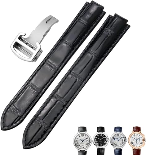 Bracelet de montre en cuir véritable souple avec boucle déployante anti-usure 16mm