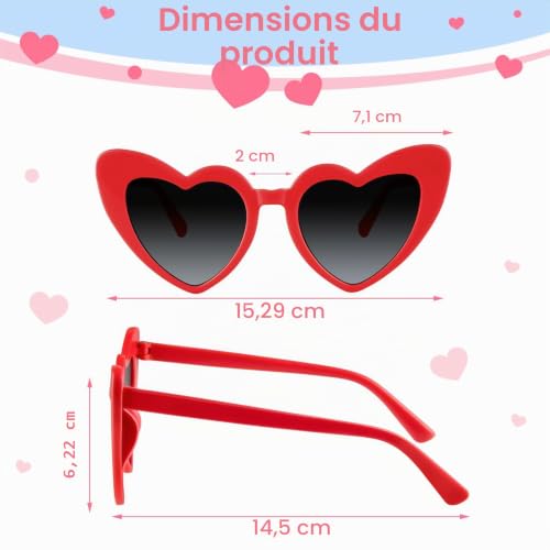 BOUBONI Lot de 6/12/24/48 lunettes de soleil vintage en forme de cœur pour enterrement de vie de jeune fille, fête de mariage, Rouge, 15.3cm/6.02inch – vue 2