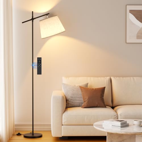 SIBRILLE Floor Lamp with Linen Shade, Dimmable Tall Standing Lamp with Remote Control & 3 Color Temperatures Bulb, Modern Swing Arm Floor Lamps for Living Room Bedroom Office Corner by SIBRILLE - Used condition - US$42.32