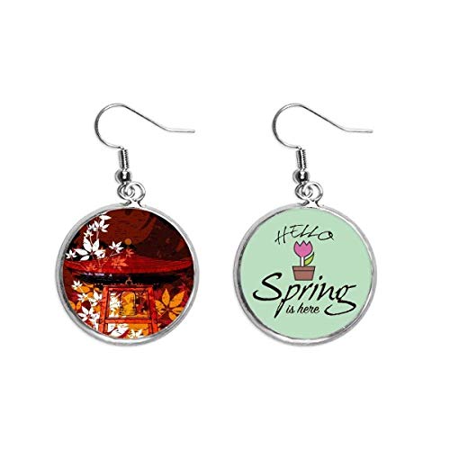 Pendientes de primavera con hojas de estilo japonés y colgante de pabellón joya para mujer