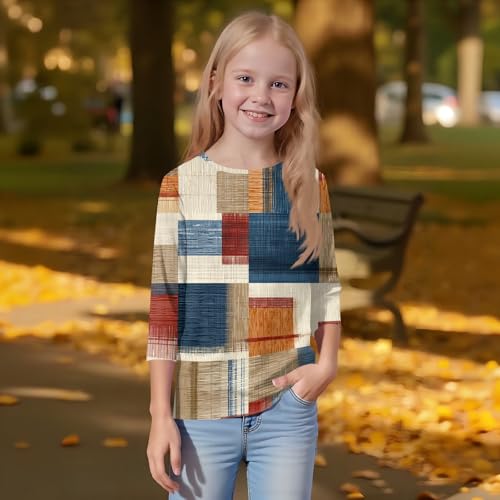 Girls 3/4 Sleeve Floral Print T-Shirt Soft Lightweight Crewneck Top Casual Comfortable Fall Tee for Kids2