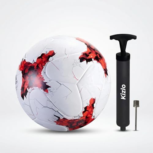 Image of Kizlo Official Size 5 Football with Pump & Pin | PVC Leather Training Soccer Ball for Ground, Turf & Street Play | High Grip & Air Retention for Kids, Youth & Adults | Multicolor (Rusiia)