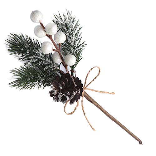 Tofytiy 10 PCS Artificial Pine Picks Christmas Floral Picks Branches Stems with Frosted Pinecones & White Berries for Home Garden Xmas Party Flower Arrangements Ornaments Holiday Decor 8