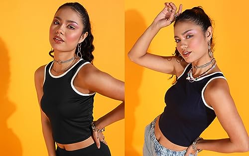 Image of POPWINGS Casual Solid Round-Neck Sleeveless Summer Wear Tank Tops Combo for Women
