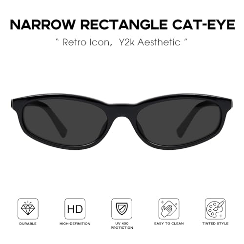 mosanana Retro Cat eye Sunglasses Rectangle Oval Y2k Women 90s Trendy Narrow Small MS525832