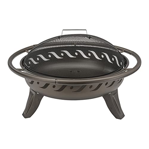 Landmann Feuerschale Ø 75 cm schwarz I massiver Feuerkorb aus Stahl in Feuerwellen-Optik mit...