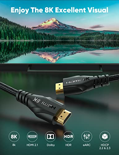 Hdmi Cables 15Ft Long - 8K Ultra High Speed Hdmi Cable,48Gbps Hdmi Braided Cord,8K 60Hz,4K 120Hz,Earc,Hdcp 2.2&2.3 - Compatible For Hd Tv/Ps5/Xbox/Rtx 3080 3090 And More #TOP1