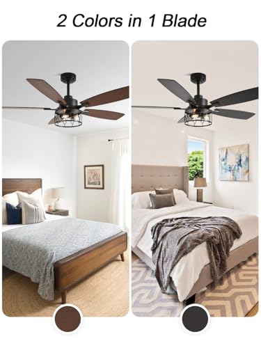 Image of Farmhouse Ceiling Fan with Lights (Black Caged, 52 Inch) | Caged Fandelier Ceiling Fan Large Chandelier, Reversible Quiet DC Motor 6 Speeds for Living Room Bedroom