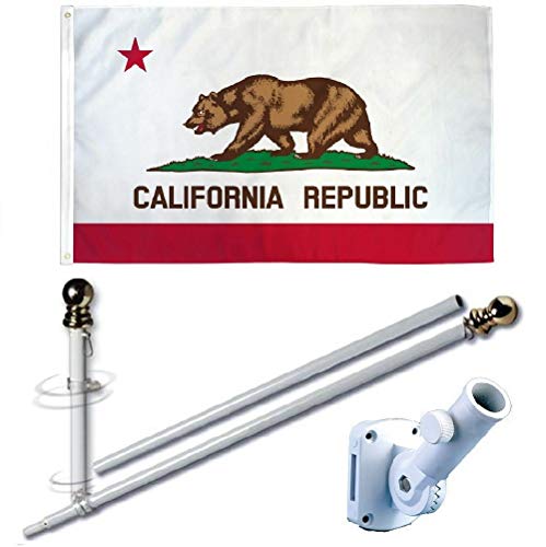 MWS 3'X5' California State Premium 150D 3x5 Flag Set (Super Polyester) w/Heavy Duty 6-Feet Spinning Flag Pole Bracket Residential Commercial