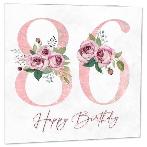 86th Birthday Card for Women - Floral 86th Birthday Cards for 86 year old woman Eighty Six, Eighty Sixth Ladies Nan Grandma Mum Aunt Sister Mom Friend