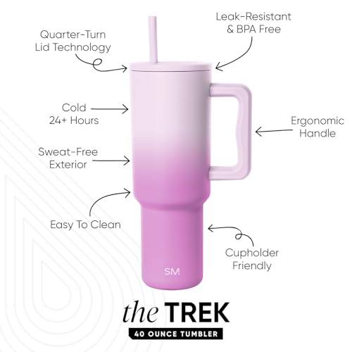 Image of Simple Modern 40 oz Trek Tumbler with Handle and Straw Lid | Cup Holder Friendly Insulated Stainless Steel Travel Mug | Violet Dreams