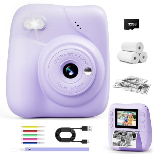 CAMCLID Kinderkamera Sofortbildkamera, 1080P Sofortbildkamera Kinder mit 32GB Karte & 3 Rollen Druckpapier, 48MP Digitalkamera Kinder Kamera, Geschenk für Jungen und Mädchen 3-12 Jahre (Lila) CAMCLID Kinderkamera Sofortbildkamera, 1080P Sofortbildkamera Kinder mit 32GB Karte & 3 Rollen Druckpapier, 48MP Digitalkamera Kinder Kamera, Geschenk für Jungen und Mädchen 3-12 Jahre (Lila)