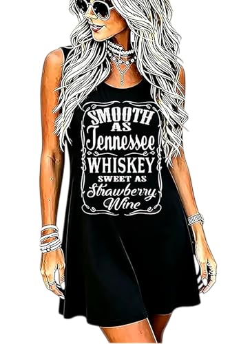 Image of Vintage Rock Country Music Dress for Women Rock Concert Band Graphic Tshirt Casual Letter Print Short Dress