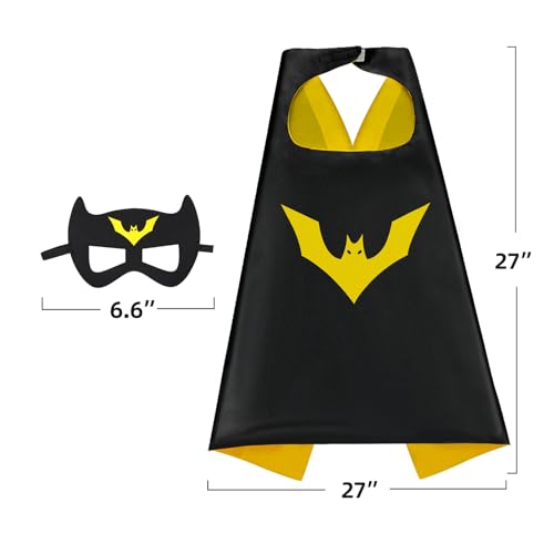 Mizzuco Superhero Capes for Kids Cloak with Mask Halloween Costumes and Party Dress up 2PCS?Black+Blue+Yellow