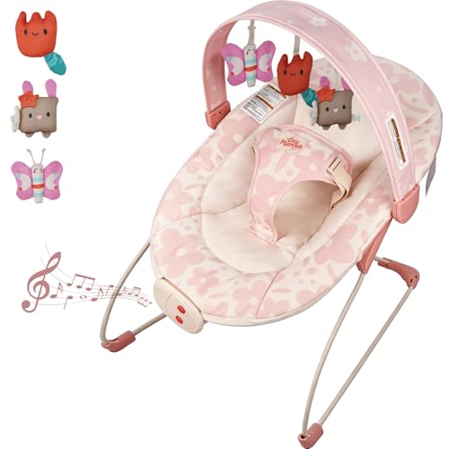 Baby Bouncer Baby Bouncer seat Infants Bouncy Seat with Music & Sensory Toys Machine Washable Seat Pad Indoor Infant Seat Ideal for Newborns 0-6 Months 20lbs (Pink Floral)