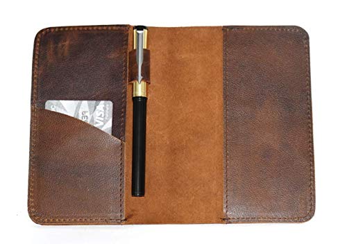 CestAntiQ, Leather Journal Cover for Field Notes, Notebook Cover for Moleskine Cahier Journal Leather Field Notes Cover, Wallet Case, (3.5 x 5.5 in.) Journal Cover Cards Slot / Refillable Travelers Pocket Notebook Handmade Leather Cover with Pen Hold